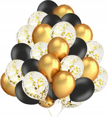 Produktbild von Schwarz-Gold-Konfetti-Ballon-Set 30-tlg.