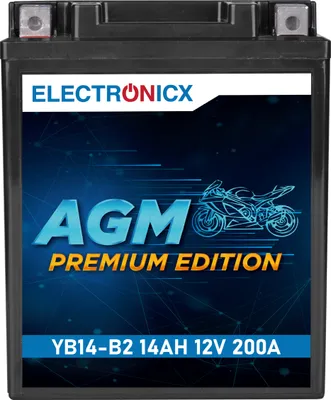 Image de Batterie électronique pour moto Electronicx YB14-B2 AGM 12 V 14 Ah 200 A/EN – sans entretien, étanche et haute performance