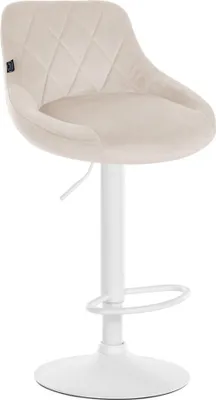 Obrázek produktu pro Sametová barová židle - Elegantní židle - 360° otočný sedák s plynovým zdvihem a opěrkou na nohy | Barva: krémová | Barva podstavce: bílá