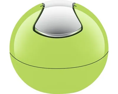 A green spherical cosmetic bin with a silver and white opening.