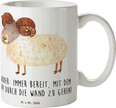 Produktbild von Mr. & Mrs. Panda Kaffeebecher Widder Power - Weiß - Geschenk, enthusiastisch, Kaffeepott, Mut, schöne tasse, Entschlossenheit, Herausforderung, Geschenke Sternzeichen