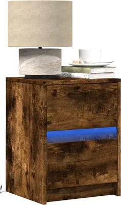 Image de vidaXL Tables de nuit avec lampes LED 2 pcs. Chêne fumé Matériau dérivé du bois