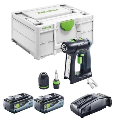 Obrázek produktu pro Festool C 18 Basic akumulátorový vrtací šroubovák 18 V 45 Nm bezkartáčový + 2x akumulátor 8,0 Ah + rychlonabíječka + systainer