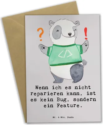 Produktbild von Mr. & Mrs. Panda Grußkarte Feature Charme - Grau Pastell - Geschenk, osterkarten, Klappkarte, Berufsgestaltung, Grußkarten, Programmierer, Berufsliebe, glückwunschkarten
