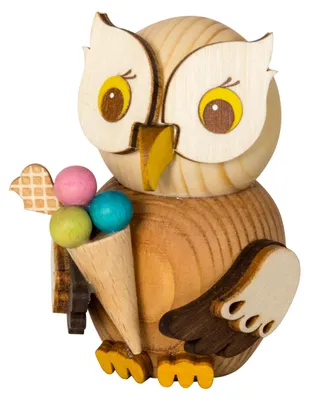 Produktbild von Drechslerei Kuhnert - Mini-Eulen aus Holz - mit Eis - ca. 7 cm groß - als Dekoration oder Geschenk geeignet