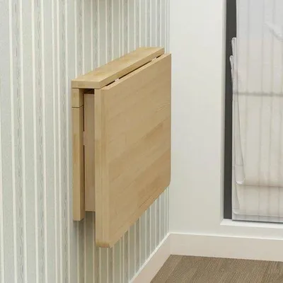Productafbeelding van Wandklaptafel - Kleine bureau - Ruimtebesparend werken - Massief hout - 60x40 cm - Lichtbruin