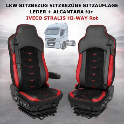 Immagine prodotto di Coprisedili per camion, rivestimenti per sedili, cuscini per sedili in pelle e Alcantara, per Iveco Stralis Hi-Way, colore rosso