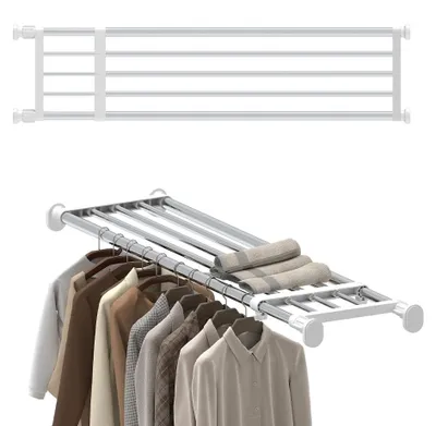 Produktbild von Kleiderkasten Organizer - Verstellbarer Regaltrenner - Ausziehbare Kleiderstange