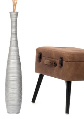 Produktbild von Leewadee Hohe Bodenvase 65 cm aus Mangoholz in silber