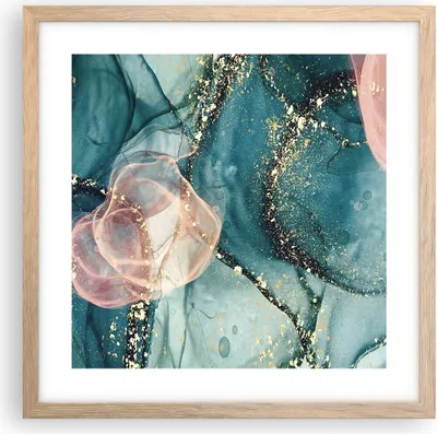 Produktbild von Gerahmtes Poster - Rahmen in heller Eiche - Flüssigkeit Gold Rosa - 40x40 cm - Wand Bild - Wanddeko - Wandbilder - Kunstposter - Wandposter - Bilderrahmen - Bilder - Kunstdruck - P2NAC40x40-4817