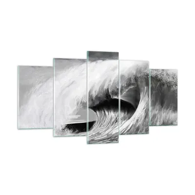 Produktbild von Bilder auf glas - 5 Teile - Welle Zeichnung Schwarzweiß - 160x85cm - Glasbilder - Wandbilder - Bilder - Wanddekoration aus Glas - Glas Bilder - Wandbild auf Glas - GEA160x85-4264