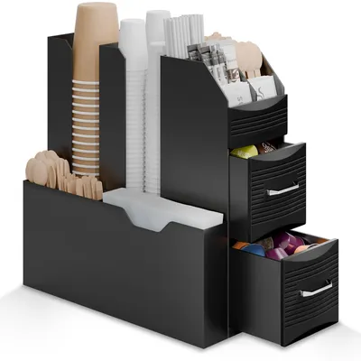 Kaffee-Organizer mit 2 Schubladen, 10 Fächern, schwarz