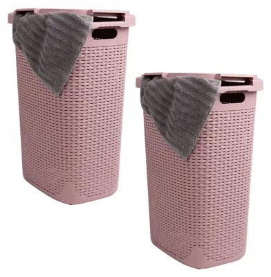 Wäschekorb mit Deckel, 60 L, 2er-Set, Rosa