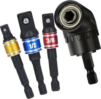 Obrázek produktu pro 4ks vrtací adaptér 105 úhlový bit 1/2in 3/8in 1/4in 360 nástrčné adaptéry pro maticový šroub