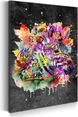 Produktbild von Zebra Graffiti Pop Art Wandbild Leinwandbild Kunstdruck XL Deko: 60x90x4cm