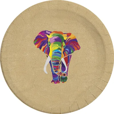 Image de Assiettes en carton « Éléphant » 23 cm, compostables, lot de 8