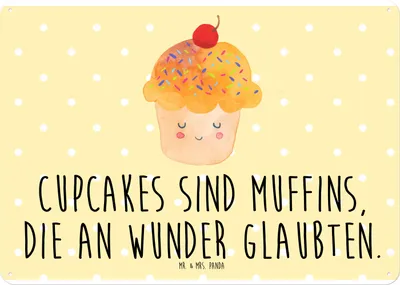 Produktbild von Mr. & Mrs. Panda Blechschild Cupcake DIN A4 - Gelb Pastell - Geschenk, Muffin, Retro, tafel, Wunder, Backen, Küche Deko, Lustige Sprüche, Motivation, Wandbild, Schild