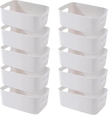 Imagen del producto de Caja de almacenamiento de plástico con asas, 20x15x7 cm, paquete de 10 unidades, ideal para la cocina y el baño