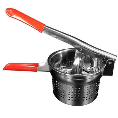 Produktbild von Edelstahl Gemüsepresse 16 cm mit Anti-Rutsch Silikongriff, perfekt für Pfannkuchen und Gemüsezubereitung