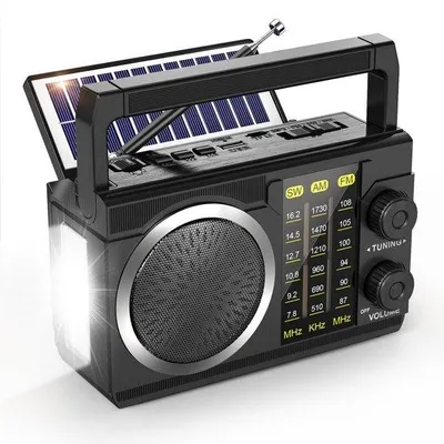 Zdjęcie produktu dla Radio wielofunkcyjne Unyqoos® – przenośne, FM/AM/SW z technologią DSP i długą anteną miedzianą, Bluetooth 6.0, bateria 1800mAh, USB-C, ładowanie solarne, zasilanie bateriami AA, odtwarzacz MP3 i latarka