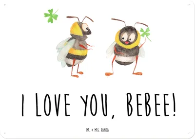 Produktbild von Mr. & Mrs. Panda Schild Bienen Paar DIN A4 - Weiß - Geschenk, Blechschild, Türschild, Freundin, für Partner, Mitbringsel, Schildkröten, Hochzeitstag, Frauen, tafel