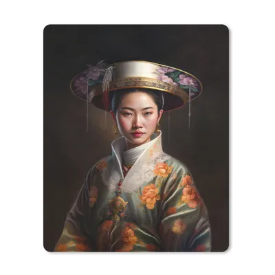 Produktbild von MuchoWow® Mauspad Mousepad Frauen - Asiatisch - Blumen - Porträt 30x40 cm - Mousepads - Maus Mat - Pad - Mausunterlage - Mausmatten