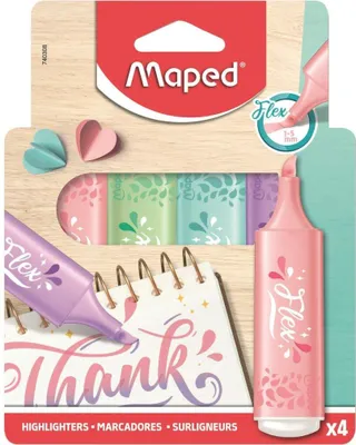 Image de Maped Flex 740308, Fin/Moyen, 4 couleurs, Diverses couleurs, Pastel, Pointe pinceau, 1 mm, 5 mm