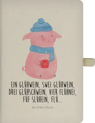 Produktbild von Mr. & Mrs. Panda Kladde Schweinchen Glühwein - Transparent - Geschenk, Adressbuch, Weihnachten, Betrunken, Reisetagebuch, Spruch, Weihnachtsmarkt, A5 Notizbuch Kariert