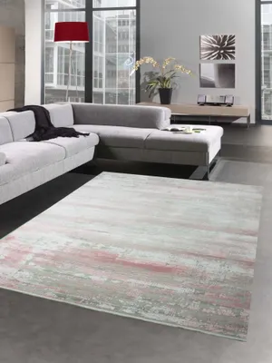 Produktbild von Moderner Teppich Wollteppich Vintage Used-Look mit Fransen rosa creme beige Größe - 80 x 300 cm