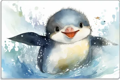 Produktbild von Wallario Frühstücksbrettchen aus Glas 20 x 30 cm mit rutschfesten Füßen, Motiv Pinguin in Aquarell