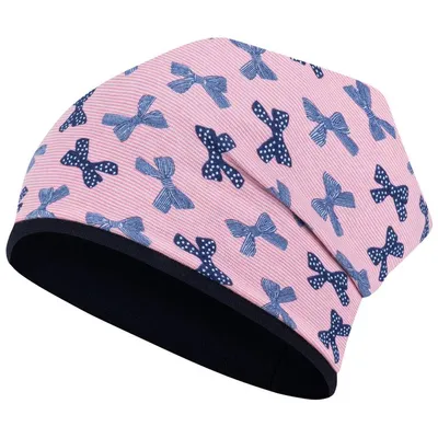 Produktbild von Mädchen Herbstmütze Beanie Übergangsmütze Baumwolle doppellagig, Gr. 54-56, Schleife Rosa