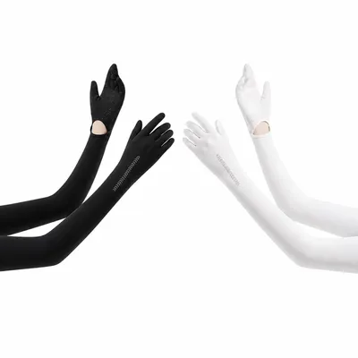Produktbild von 2 Paar Lange UV-Schutzhandschuhe Ärmlinge, Touchscreen Handschuhe für Outdoor, Schwarz + Weiß
