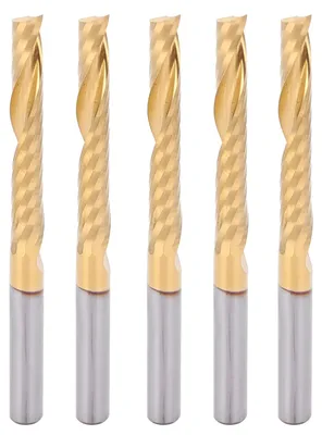 Productafbeelding van 5 stuks spiralvormige freesbits, met één snede, afmetingen 4 x 28 x 50 mm, snelsnijdend staal (HSS), met titaniumcoating