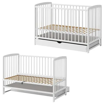 Łóżeczko 120x60(67) dostawne 2w1 Andrzej z szufladą Biały – zdjęcie produktu 1