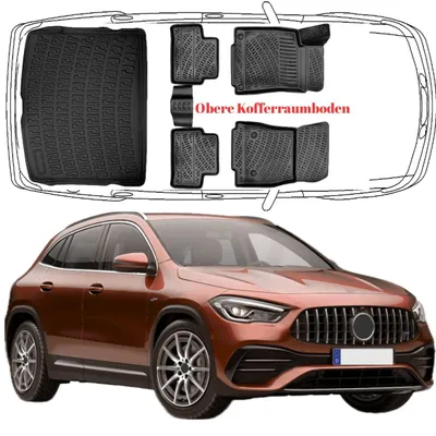 Produktbild von 3D Auto Fußmatten & Obere Kofferraumwanne Set Kompatibel mit Mercedes GLA 2.Gen H247 ab 2020