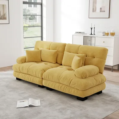 Produktbild von Ecksofa Wohnzimmer Chenille, 2-Sitzer Sofa mit 2 Lendenkissen & 2 Dekokissen, Massivholzrahmen