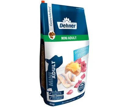 Produktbild von Dehner Premium Hundefutter, Trockenfutter getreidefrei, für ausgewachsene Hunde kleiner Rassen, Fisch / Lamm / Kartoffel, 8 kg