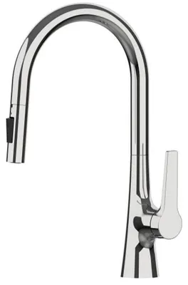 Immagine prodotto di Miscelatore per lavello da cucina – Miscelatore monocomando con doccetta estraibile – Monoforo – Acqua calda e fredda – Ottone – Cromo