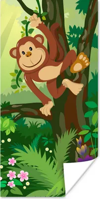 Produktbild von MuchoWow® Poster Affe - Dschungel - Jungen - Mädchen - Blumen - Kinder 60x120 cm - Wandschmuck