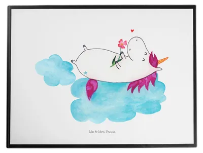 Produktbild von Mr. & Mrs. Panda Schreibunterlage Einhorn Verliebt - Weiß - Geschenk, Freundin, malunterlagen, Unterlage Schreibtisch, Liebe, Einhörner, schreibtischunterlage, Wolke