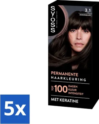 Immagine prodotto di SYOSS - Colorazione permanente 3-1 - Tintura per capelli - Tintura permanente per capelli - Castano scuro - Copertura grigia - Value pack - 5 pezzi