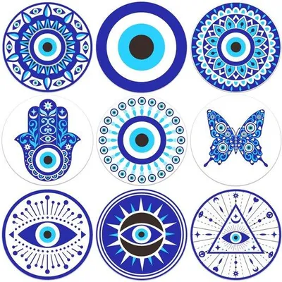 Produktbild von Hol-Untersetzer-Set aus 9 Teilen - Boeser Augen & Mandalamotiv - 10 cm Durchmesser