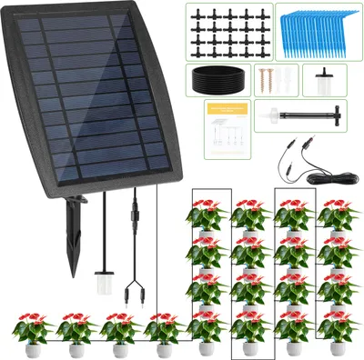Produktbild von Solar Bewässerungssystem Bewässerungssystem mit 12 Timer-Modi+20m Schlauch für Garten Balkon Pflanzen