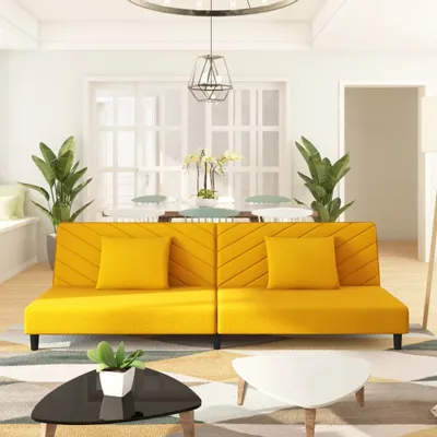 Produktbild von CLORIS Schlafsofa 2-Sitzer - mit 2 Kissen - Gelb Samt - Ecksofas LL0000256341