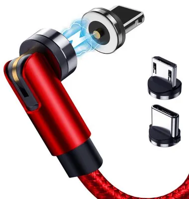 Zdjęcie produktu dla Kabel Magnetyczny 3w1 MicroUSB USB C Lightning Obrotowy 540° 1M CZERWONY