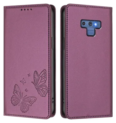 Produktbild von Lederhülle für Samsung Galaxy Note 9, Schmetterling Prägung Leder Brieftasche Schutzhülle mit Ständer Lila