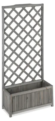 Produktbild von Relaxdays Rankkasten mit Rankgitter, wetterfest, Holz, f. Balkon, Garten, Rosen, Wein, 35 L Kübel, 150cm Rankhilfe, grau