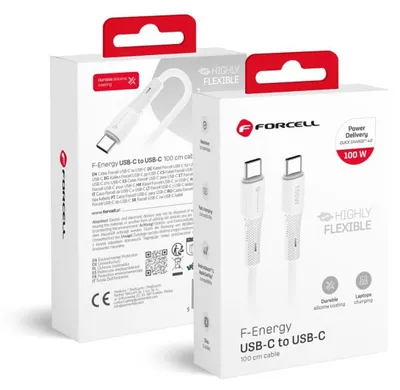 Produktbild von Forcell USB C Kabel 100W PD 5A Schnellladekabel Silikon 1m QC4.0 Weiß