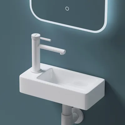 Produktbild von Mai & Mai Waschbecken Gäste-WC 36x18x9,5cm Hängewaschbecken aus Keramik in weiß mit Nano-Beschichtung Brüssel3053R