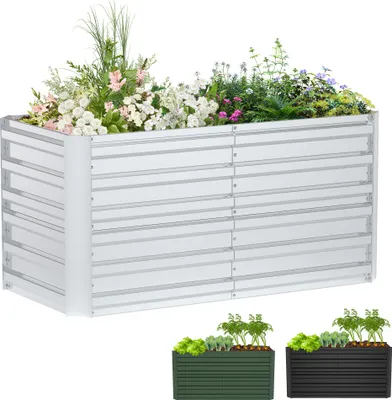 Produktbild von XMTECH Hochbeet Metall 180x90x58 cm Rechteckig Silber – Verzinktes Gartenbeet aus Stahl, rostfrei & wetterfest, für Gemüse, Kräuter & Blumen